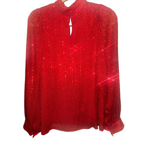 Vine & Love Red Sequin Long Sleeve Blouse